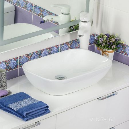Раковина из сантехнического фарфора Melana 78160-805 50х30 накладная цвет белый без отверстий под смеситель