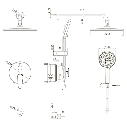 Душевая система Veconi TEORA TE-500-G-C4 встраиваемая в стену - фото 3