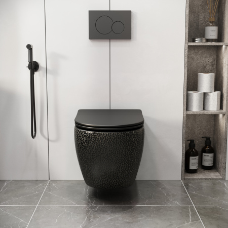 Унитаз подвесной Grossman Санфаянс GR-4455BBLS черный глянцевый с сиденьем микролифт безободковый каскадный смыв