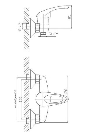 Смеситель для ванны и душа Cron CN2003 настенный хром