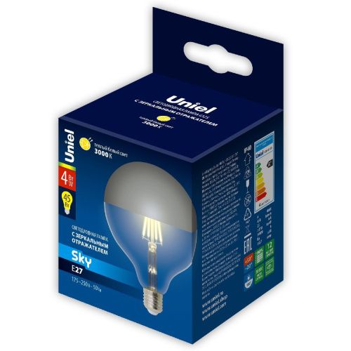 Лампа светодиодная Uniel Sky (Скы) LED-G125-4W/3000K/E27/CL MIRROR/CHROME PLS02WH - фото 2