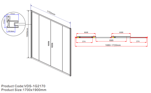 Душевая дверь Vincea Garda VDS-1G2170CH 170х190 стекло текстурное профиль хром глянцевый - фото 5