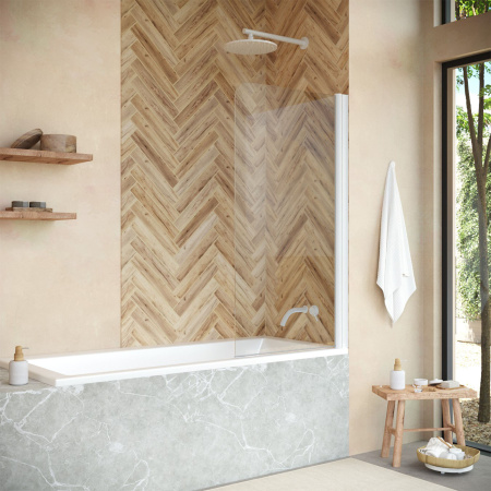 Душевая шторка на ванну Vegas-Glass EV+EV NOVO EV NOVO 76 01 01 76х139 стекло прозрачное профиль белый ориентация универсальная