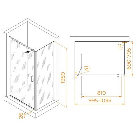 Душевой уголок RGW Stilvoll 703214507-14 100х70 стекло прозрачное профиль черный без поддона