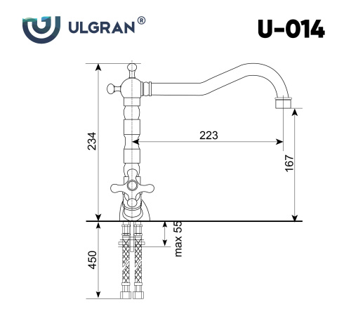 Смеситель для кухни Ulgran Classic U-014 Бронза на раковину бронза без термостата - фото 2