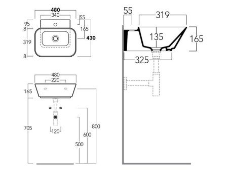 Раковина из сантехнического фаянса Simas WA 08 50х40 подвесная цвет белый