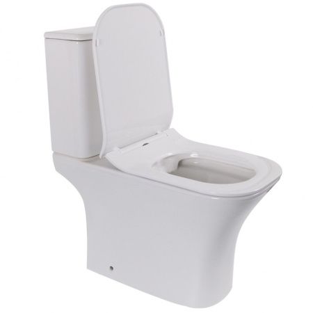 Унитаз напольный с бачком CeramaLux 1215A белый с сиденьем микролифт безободковый душевой смыв