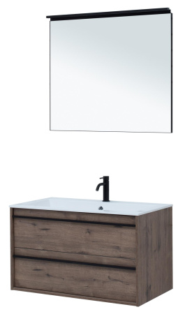 Комплект мебели: тумба с раковиной + зеркало Aquanet Lino 00271958 90x50x138 подвесной цвет темное дерево
