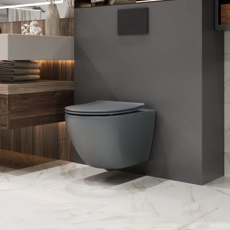 Унитаз подвесной Grossman Торнадо GR-4457GMSQ серый с сиденьем микролифт безободковый смыв торнадо