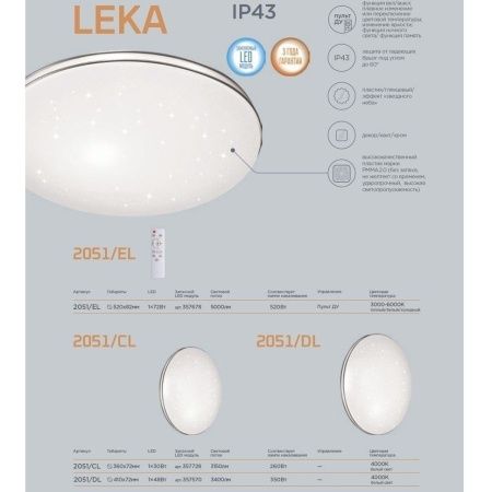 Настенно-потолочный светильник Sonex Leka (Лека) 2051/DL