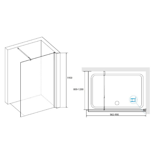 Душевая перегородка RGW Walk In 411002110-41 100х195 стекло текстурное профиль хром глянцевый - фото 3 Душевая перегородка RGW Walk In 411002110-41 100х195 стекло текстурное профиль хром глянцевый - фото 3