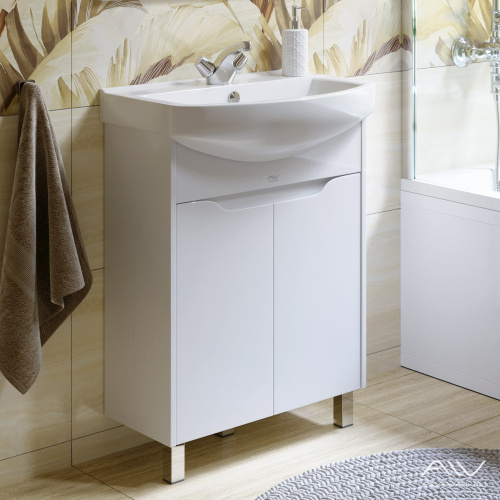 Тумба с раковиной Alavann Crystal 65 ALV0952000 напольная белая с полками - фото 4