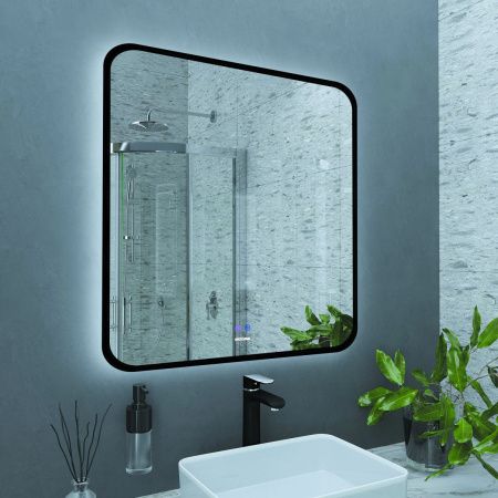 Зеркало с подсветкой и антизапотевателем Grossman ELEGANS-норма BLACK 1780802 80х80 подвесное