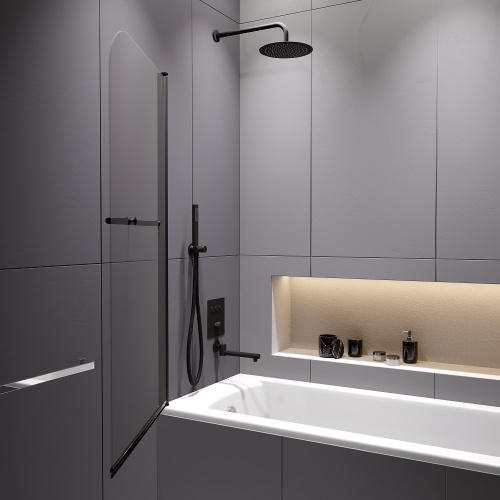 Душевая шторка на ванну RGW Screens 411111408-14 80х140 стекло прозрачное профиль черный ориентация универсальная - фото 3