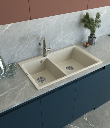 Кухонная мойка Rivelato AXEL X-90D beige scuro 87х52 цвет темно-бежевый - фото 5