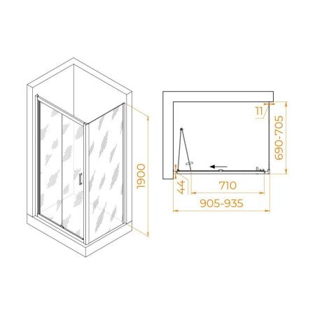 Душевой уголок RGW Passage 060814297-14 90х70 стекло прозрачное профиль хром без поддона