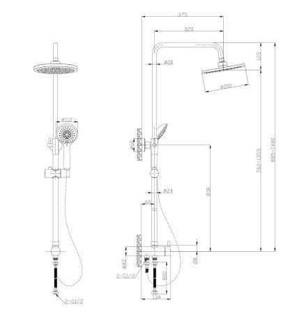 Душевой гарнитур Tokito Rain TOK-RAI-1015BL настенный черный