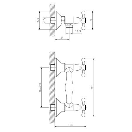 Смеситель для ванны и душа DECOROOM DR54 DR54055 настенный хром
