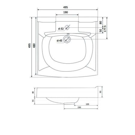 Раковина из искусственного камня Altasan KOMPAKT UPP50s 50х50 над стиральной машиной цвет белый 1 отверстие под смеситель