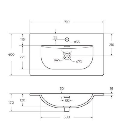 Раковина керамическая BelBagno BB-8099-3-70 70х40 накладная цвет белый 1 отверстие под смеситель