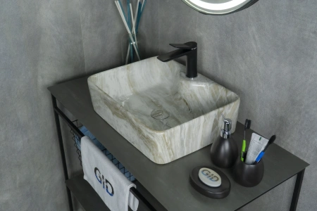 Раковина керамическая Gid Geométrico 54460 50х40 накладная цвет многоцветный 1 отверстие под смеситель