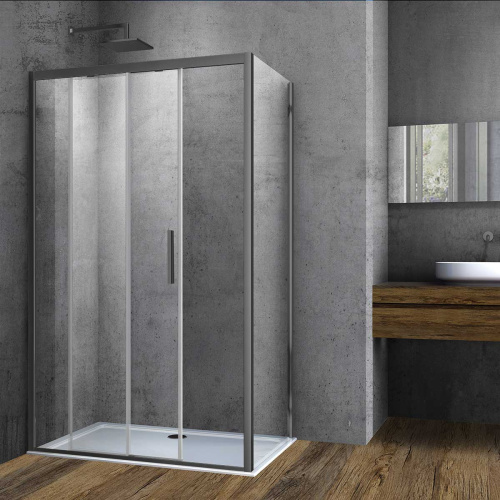 Душевой уголок Vincea Soft VSR-3SO9012CLGM 120х90 стекло прозрачное профиль вороненая сталь
