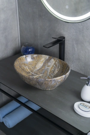 Раковина керамическая Gid Lago 54472 40х30 накладная цвет многоцветный без отверстий под смеситель