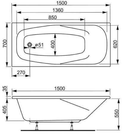 Ванна акриловая Vagnerplast Aronia VPBA157ARN2X-04 150х70 пристенная прямоугольная без каркаса