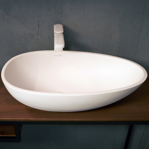 Раковина из искусственного камня MonteBianco Tuscany 620 12002 45х45 накладная цвет белый матовый без отверстий под смеситель - фото 2