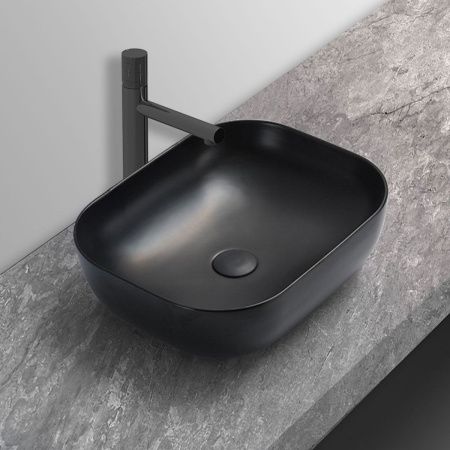 Раковина из сантехнического фарфора Vincea VBS-101MB 50х40 накладная цвет черный без отверстий под смеситель