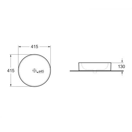 Раковина из сантехнического фарфора Vincea VBS-104 42х42 накладная цвет белый без отверстий под смеситель