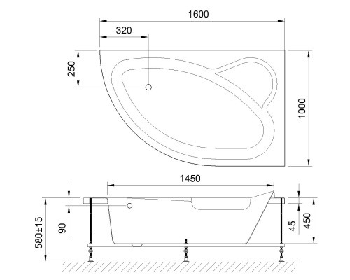 Ванна гидромассажная Royal Bath ALPINE RB819101DL-R 160х100 пристенная угловая асимметричная - фото 2