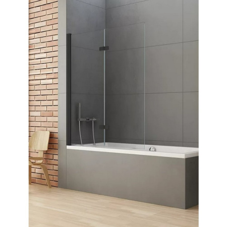 Душевая шторка на ванну New Trendy NEW SOLEO Black P-0043 120х140 стекло прозрачное профиль черный ориентация левая