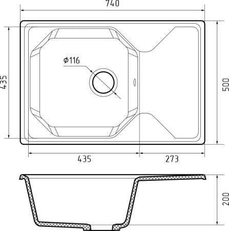 Кухонная мойка Granfest Unique U-740L песочный 74х50 цвет бежевый поверхность матовая