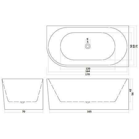Ванна акриловая Cerutti SPA CT10091 170х75 отдельностоящая асимметричная с ножками