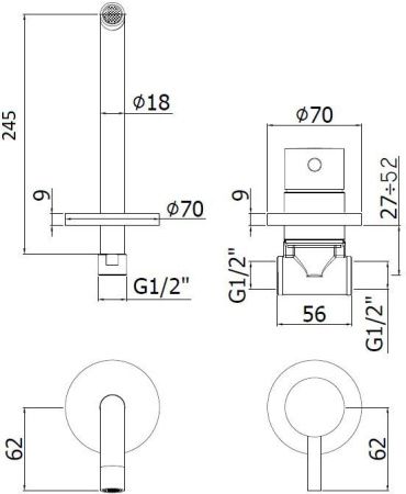 Смеситель для раковины Paffoni Light LIG007BO70 встраиваемый в стену белый