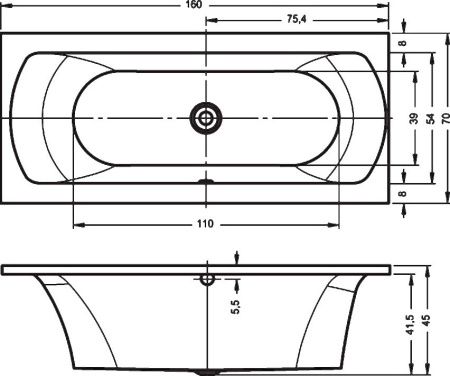 Ванна акриловая Riho LIMA B050001005 160х70 пристенная прямоугольная без ножек