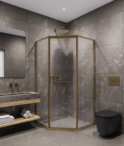 Душевой уголок Timo T34L 100х100 стекло прозрачное профиль золото матовое без поддона - фото 2