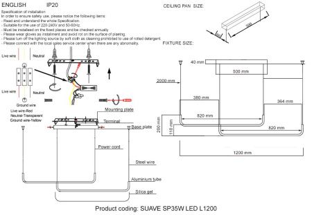 Светильник подвесной Crystal Lux Suave (Суаве) SUAVE SP35W LED L1200 BLACK