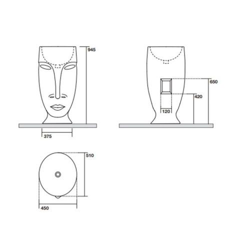 Раковина из сантехнического фарфора Kerasan Artwork 474001 50х50 напольная цвет белый без отверстий под смеситель