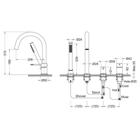 Смеситель Timo Saona 2320/16Y на борт ванны белый