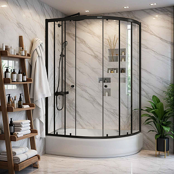 Душевой уголок Parly ZEM1201ВL 120х80 стекло прозрачное профиль черный с поддоном