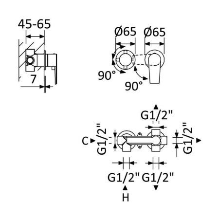 Смеситель Cezares NAUTIC NAUTIC-VDIM3-M-01 встраиваемый в стену хром