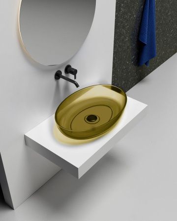 Раковина из полиэфирной смолы Abber KRISTALL AT2801Vesuvian 60х40 накладная цвет зеленый без отверстий под смеситель