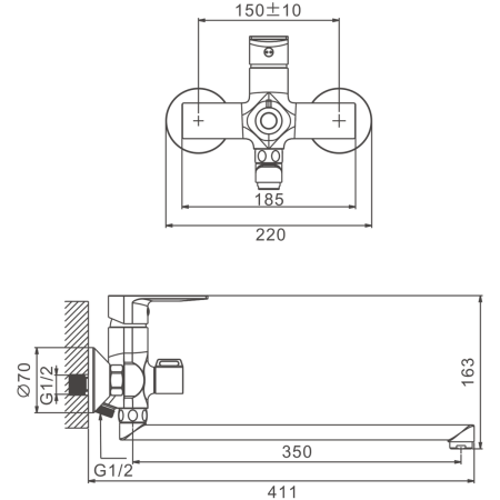 Смеситель для ванны и душа BELZ B22678 настенный хром