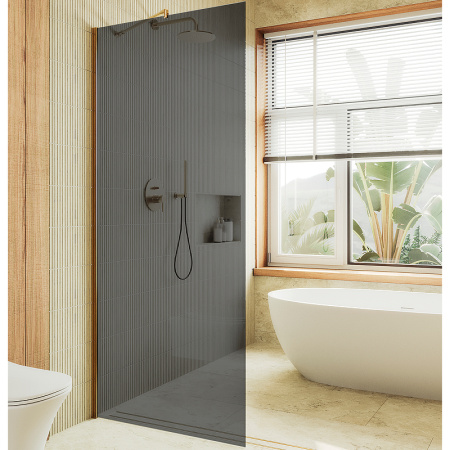 Душевая перегородка Maybah Glass MGD-698-3ш 79х195 стекло тонированное профиль золото глянцевое