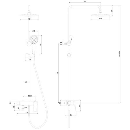 Душевая стойка LeMark Bronx LM3762GM настенная цвет черный с термостатом