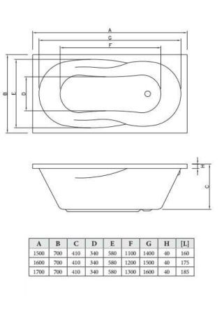 Ванна акриловая C-Bath CBQ005003 150х70 пристенная прямоугольная
