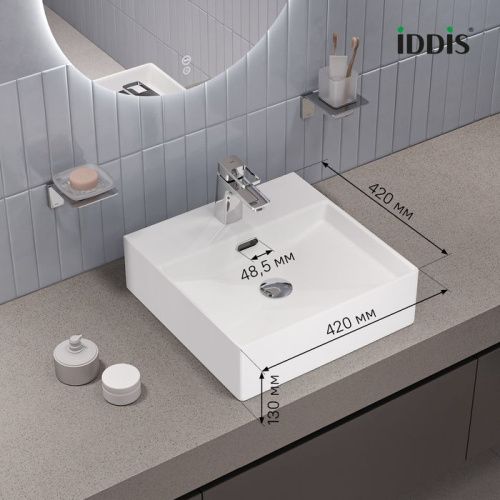 Раковина из сантехнического фарфора IDDIS Bild BILWS42i27 42х42 полувстраиваемая цвет белый 1 отверстие под смеситель - фото 3