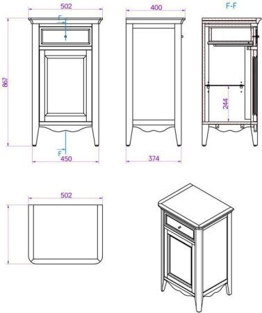 Тумба под раковину TW collection Veronica NUOVO VER2150D-N 50х40 цвет коричневый